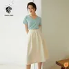 FANSILANEN Office Lady High Waist Skirt Women Summer Mid-length A-line Apricot Long Woman s Clothe 210607