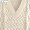 Kvinnor Fashion V Neck Casual Twist Crochet Stickning Vest Tröja Lady Chic Waistcoat Pullovers Retro Jumper Tops S658 210416