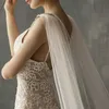 Kobiety Tulle Katedra Długość Piętro Wedding Capes Ramię Imitacja Kryształowa Biżuteria Kwiatowe Aplikacje Bridal Długie Okłady płaszcza X0726