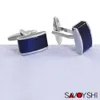 SAVOYSHI, piedra azul de lujo para camisa de hombre, gemelos cuadrados de alta calidad, regalo para novios de boda, joyería de marca