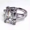 Luksusowy szmaragd Cut 4CT Lab Diamond Pierścień 100% Oryginalne 925 Srebrne Srebrne Pierścienie ślubne