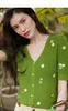 Koreanska mode is silke v-neck kort knit cardigan kortärmad t-shirt kvinnor sommar högkvalitativa topp damkläder 210520