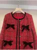 Damenjacken Hohe Qualität 2022 Herbst Kleiner Duft Rotwein Tweed Bowknot Jacke Mantel Elegante Frauen Einreiher Weibliche Oberbekleidung