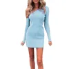 Mulheres vestido um ombro cor sólida cor de comprimento total manga regular assimétrica pescoço alta cintura elegante bainha moda mini 210522