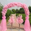 Bröllopsinredning Centerpieces Metallram med Cherry Blossoms Chiffon Set Arch Lyckor Dörr för köpcentrum Öppnande Party Decoration