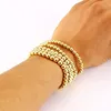 Perlen, Stränge 3 Stück/Set 4/5/6 mm Stretch-Armbänder Goldkugeln glatte silberne Farbe Schmuck erweiterbare Kordel Sommermode für Frauen