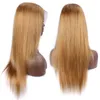 Шелковистые прямые # 27 13x6 кружевные фронтские парики для черных женщин Девственные бразильские медовые блондинка волосы блестящие полные кружева человеческие волосы парики Детские волосы