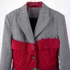 Femmes rouge Patchwork Plaid tricoté ceinture Blazer revers manches longues Loos veste mode marée printemps automne SH448 210421