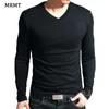 2021 Elastic Mens T-Shirt V-Neck Long Sleeve Men T Shirt For Male Lycra And Cotton T-Shirts Man Clothing TShirt Brand Tees Y0809