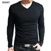 2021 T-shirt pour hommes élastiques col en V à manches longues hommes t-shirt pour hommes Lycra et coton T-shirts homme vêtements t-shirt marque t-shirts Y0809