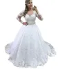 Vintage Lace Aplikacje Linia Suknia Ślubna Z Długim Rękawem Ogród Kaplica Suknie Ślubne Sheer Nec Court Train Plus Size Bride Wedding Suknie Ślubne Szaty De Mariage 2022