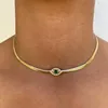 4MM Width Herringbone Chain CZ Evil Eye Charm Choker Necklace Gold Color 2021 Design Fashion Women Jewelry