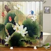 Style chinois fleurs oiseau paysage imperméable rideau de douche rideaux de bain impression 3d salle de bain avec crochets écran en tissu lavable 211116