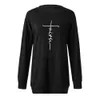 Nieuwe Fashion Faith Print Shirt Dames Casual Vrouwelijke Lange Mouw Katoen Letter Pocket Kabel Sweat T-shirt Femme Tops Grappig