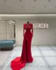 Kırmızı Gelinlik Modelleri Uzun Kollu Custom Made Yüksek Düşük Mermaid Yüksek Slpit Dantel Aplike Akşam Kokteyl Parti Kıyafeti Artı Boyutu Vestidos 2022