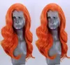 Peruca dianteira de laço laranja 26 "Onda de corpo comprido Brazilian Human Human Cabelo resistente a calor perucas sintéticas para mulheres