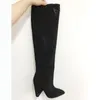 2021 Kvinnor Vinter Boots Fashion Sparkling Diamond-Studded Pekad Toe 8cm Cone Heel Modell Skor Stora Kvinnors Over-the-Knee Boot Heels Lår