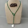 YYGEM 25 '' Naturlig odlad vit Keshi Pearl Green Malachite Lariat Sweater Chain Halsband för kvinnor