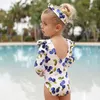 Дети девушка пузырь с длинным рукавом дети купальники один кусок сыпи для ребенка летом купальный костюм upf50 маленький купальник