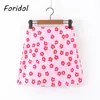 Bloem Print Satijn Rokken Womens Zomer Strand Roze Rokken Hoge Taille A-lijn Mini Rok Fashion Chic Bloemen Rok 210415