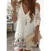 Sexy Half Sleeve Print Floral Dress Women Causal Off Shoulder Midi Female V Neck Lace Casual Sling Party es Plus Size 210526