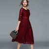 Women Casual Lace Dress top Brand Spring Summer Dresses Fashion Hollow Out Mid-length Elegant A-line Ladies Party Vestidos 210520