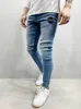 Мужские джинсы Мужские голубые голубые ретро -ретро -мужские стройные брюки карандаш Высококачественная эластичная джинсовая джинсовая ткань