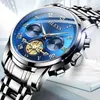 男性を見てステンレススチールの黒い腕時計の時計ビジネス防水ドレスカジュアルアナログクォーツクラシック発光高級クロノグラフ腕時計