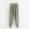 Весенняя армия зеленые гарема брюки эластичная высокая талия шнурки Jogger Lokger-длиной летний большой карман 210531