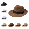 Men Straw Cap Cowboy Style Wide Brim Jazz Caps Festive Party Supplies Stylish Panama 7Colors Unisex 58cm Hood Beach Sun Hats DD213