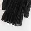 Chic Polka Dot Mini Dress Women Elegant O Neck Ruffle Pleated See Through Long Sleeve Black es Vestidos 210508