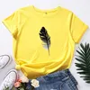 JCGO Women T Shirt Cotton Plus Size 5XL Casual Summer Feather Print Short Sleeve Loose Fashion Female Graphic Tee Shirts Tops 210729