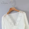 Camisa de mujer de verano manga larga encaje blanco crochet blusa corta tops 210415