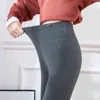 Women Plus Velvet Winter Warm Cotton Leggings Ankle-Length Keep Solid Pant High Waist Large Size 211215