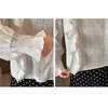 Jesień Koreański Flary Z Długim Rękawem Kwadratowy Kołnierz Luźna Biała Koszula Ruffles Slim Kombinezony Dla Kobiet Vintage Ropa de Mujer 10695 210528