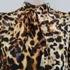VGH Support Leopard Print Chiffon Blouse Женщины кружевшие лук шеи слойки с длинным рукавом свободные вершины женские винтажные мода весенняя одежда 210421