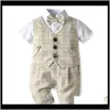 Vendita Crossborder Factory Summer Childrens Dress Boy Ha Yi Gentleman Manica corta Baby Body Fake Two Vest Creeper R8H24 Pagliaccetti Kbas1