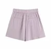 Pantaloncini casual solidi Donna Estate Elastico in vita Pantaloni corti pieghettati Tasca da donna Colore viola Spodenki femminile allentato 210515