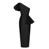 Summer Ladies Black One-Shoulder Short-Sleeved Club Bodycon Bandage Dress Sexy Ruffled Celebrity Party 210525