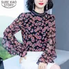 Elegant Spring Bees Print Blouse Women Casaul Plus Size Office Lady Clothes Long Sleeve Vintage Chiffon Tops Blusas 9030 50 210417