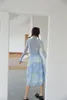 Sky Blue Summer Skirts High Waist Long Midi Women Elastic A Line Korean Pleated Fashion 210427