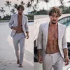 Alta Qualidade Summer Beach Smoking Slim Fit Groom Ternos de Casamento Mens Prom Festa Outfit Duas Peças (Casaco + Calças)