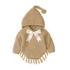 Meisjes Herfst Winter Gebreide truien Baby Bow Knoop Hooded Cloak Kinderkleding 210429