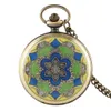 Orologio da tasca vintage con fiore verde blu, collana da donna, catena con ciondolo, regalo in cristallo, 5 pezzi