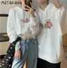 MATAKAWA Loose Couple Cotton Hoodies Women Autumn Cute Bear Long and Short with The Same Color Sweatshirt 210513