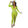 Women's Two Piece Pants Neon Green Sheer Mesh Spliced Pant Suits Women Sexy Cleavage Full Sleeve Skinny Bodysuit See Through Ruched Slim