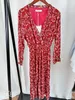 Chiffon S-XL Frühlingsrobe Femme Casual Boho Ol Party Langarm Rot V-ausschnitt Drucken Frauen Kleider Weibliche Kleid Vestido 210417