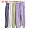 Tangada Mulheres Sólida Carga Branco Strethy Cintura Calças Soltas Calças Corredores Feminino Sweatpants Streetwear 4P52 210609