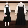 드레스 세트 플러스 사이즈 4XL 세련된 패션 우아한 사무실 레이디 의상 2 조각 한국 가을 기본 간단한 여성 셔츠 Vestido 211106