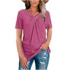 Chemise à manches courtes à col en V pour femmes Summer Casual Solid Color Tshirt Cross Noeud Lâche Oversize Harajuku Tops Ropa de Mujer 210623